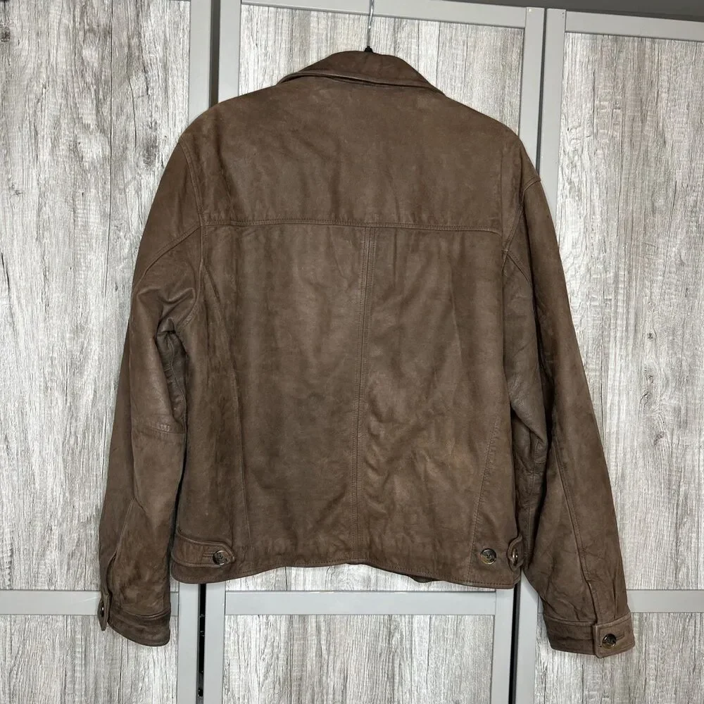 Vintage J Crew Leather Jacket 90s Leather Bomber Jacket Oarsman Brown